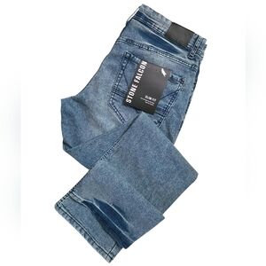Stone Falcon Distressed Blue Jeans Slim Fit Superior Stretch Mens Sz 36X32 NEW